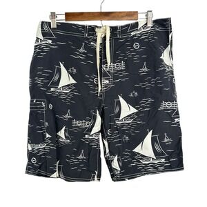POLO by RALPH LAUREN Unlined Navy‎ Blue Board Shorts Nylon Sailing Nautical 34